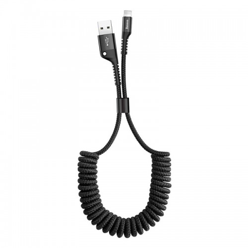 Spiralinis Kabelis USB2.0 A Kištukas - IP Lightning Kištukas 1.0m Juodas Su Nailoniniu Šarvu Fish Eye Juodas BASEUS