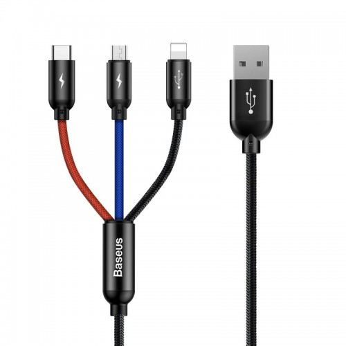 Kabelis USB2.0 A Kištukas Ir 3 Kištukai (USB C, Micro USB, Lightning), Skirtas Skirtinų Įrenginių Krovimui ( Netinka Duomenų Perdavimui ) Juodas BASEUS