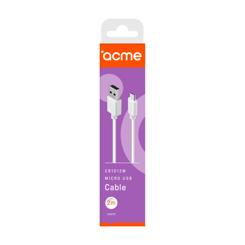 Kabelis Acme CB1012W 2 m, White, Micro USB, USB A