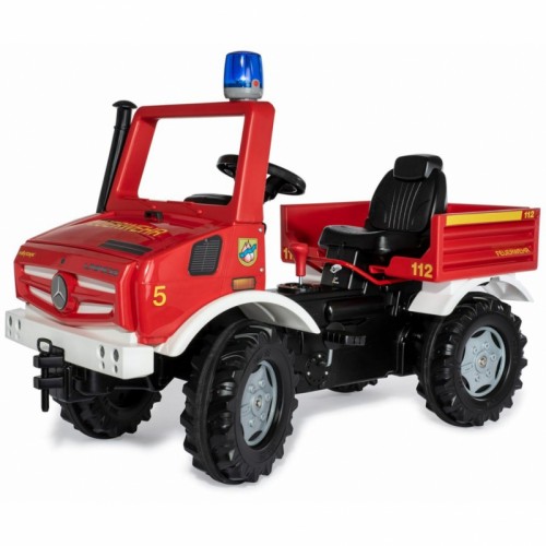 Pedalinis automobilis ugniagesys + gaidys Rolly Toys Unimog Mercedes Benz 