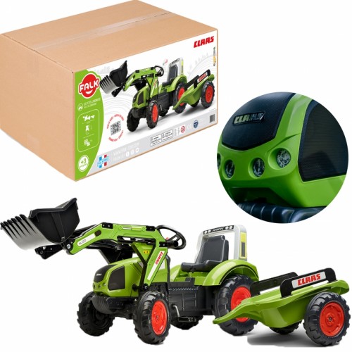 Pedalinis traktorius su kaušu ir priekaba, žalias, CLAAS, nuo 3 metų FALK