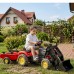 Pedalinis traktorius vaikams raudonas su atidaromu variklio gaubtu, priekiniu kaušu ir priekaba – nuo 2 metų FALK Supercharger