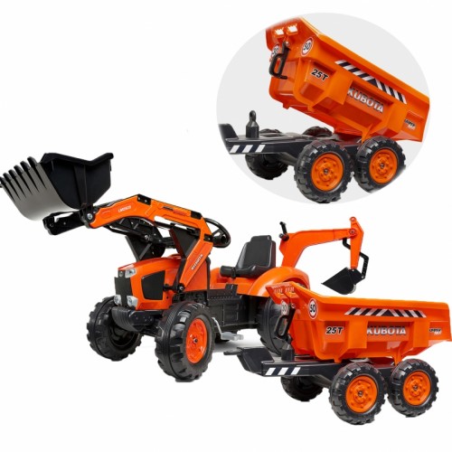 Oranžinis traktorius su priekaba nuo 3 metų FALK Kubota