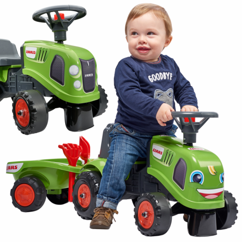 Žalias traktorius su priekaba + priedai nuo 1 metų FALK Baby Claas