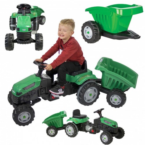 Pedalinis traktorius vaikams su priekaba ir tyliais ratais WOOPIE Farmer GoTrac MAXI