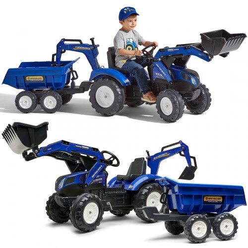Pedalinis traktorius vaikams su priekaba – nuo 3 metų FALK New Holland mėlynas