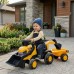 Paspiriamas traktorius vaikams su priekaba, grėbliu ir kastuvu – tylūs ratai, 1–3 metų vaikams FALK JCB