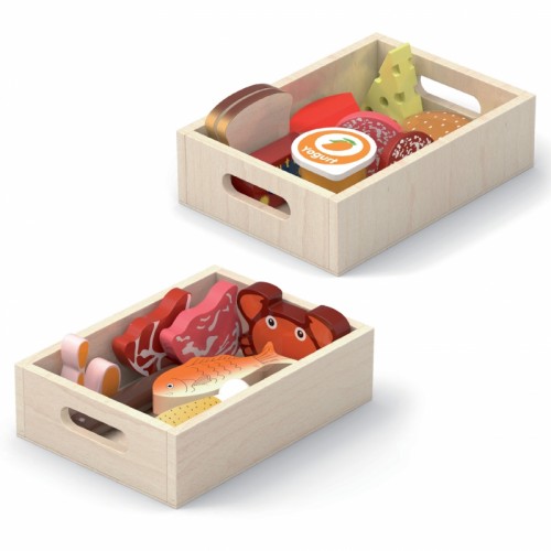 Medinių maisto dėžučių rinkinys pusryčiams, žuviai, mėsai, pieno produktams VIGA