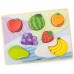 Medinė dėlionė Montessori 2-in-1 dėlionės vaisių figūrėlės VIGA