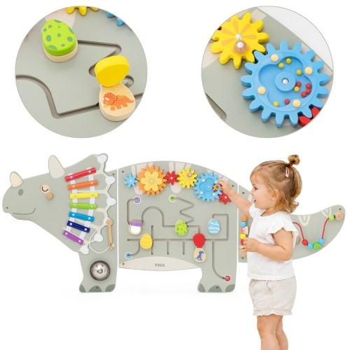 Dinozauro sieninė sensorinė-manipuliacinė edukacinė lenta vaikams – nuo 18 mėnesių VIGA „Triceratops
