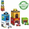 Dėlionės kubeliai Miesto transporto priemonės dėžutėse + figūrėlės 10 vnt. WOOPIE GREEN