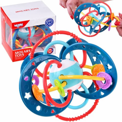 2 viename sensorinis žaislas, kramtukas, barškutis, Montessori WOOPIE BABY