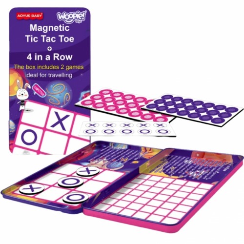 Magnetinis 2 viename žaidimas „Kryžiukai-nuliukai“ + 4 eilučių MINI žaidimas WOOPIE 