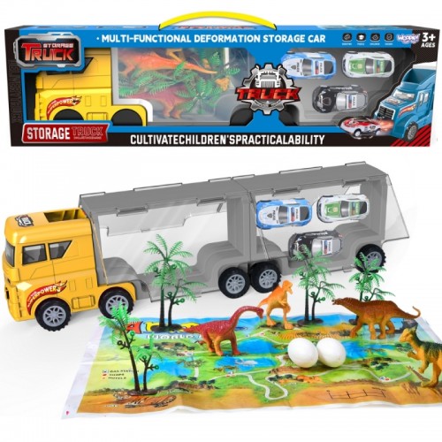 Sunkvežimio transporterio 2in1 dinozaurų rinkinys + modelis WOOPIE