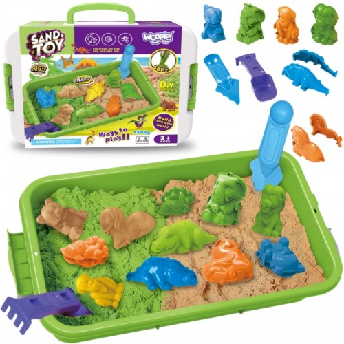 Kinetinis smėlis 1,5 kg XXL rinkinys ZOO Safari stalas su formomis WOOPIE