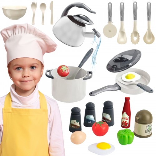 Mažojo virėjo puodų, keptuvių, virdulių rinkinys, balti, 32 vnt. WOOPIE Mažojo virėjo puodų, keptuvių, virdulių rinkinys, balti, 32 vnt. WOOPIE