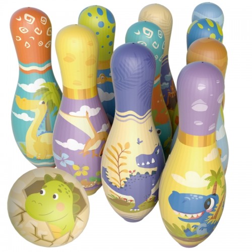 Dinozaurų boulingo įgūdžių žaidimas, 12 dalių rinkinys WOOPIE