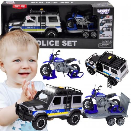 Policijos visureigis su motociklo priekaba ir komplektu WOOPIE Policijos visureigis su motociklo priekaba ir komplektu WOOPIE