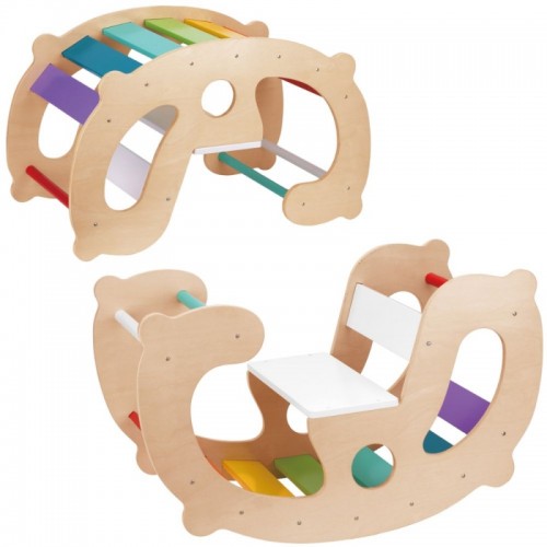 Medinė vaivorykštės supamoji lova ir tiltelis 2 viename Montessori FSC WOOPIE GREEN