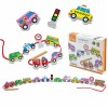 Mediniai susipynę siūlai, suvarstomi Montessori automobiliai „Viga“ Mediniai susipynę siūlai, suvarstomi Montessori automobiliai „Viga“