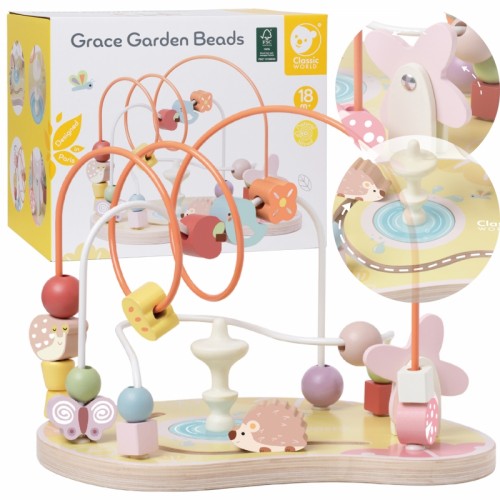 Edukacinis labirintas, susipynę „Grace Garden“ karoliukai, 18 mėn.+, FSC CLASSIC WORLD