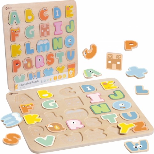 Medinė Montessori dėlionė Abėcėlės raidžių ir žodžių mokymasis, 27 vnt. CLASSIC WORLD