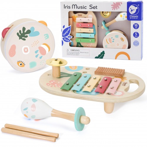 CLASSIC WORLD vaikiškų muzikos instrumentų rinkinys – cimbolai, būgnelis ir barškutis, 5 dalių CLASSIC WORLD vaikiškų muzikos instrumentų rinkinys – cimbolai, būgnelis ir barškutis, 5 dalių