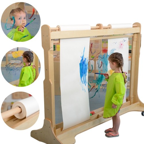 Didelis medinis piešimo molbertas su skaidria lenta kūrybinė stotelė vaikams MASTERKIDZ
