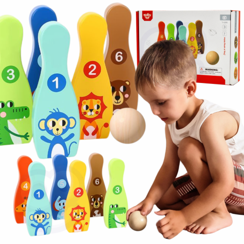 Medinis boulingas vaikams, 6 vnt. + kamuoliukas TOOKY TOY Medinis boulingas vaikams, 6 vnt. + kamuoliukas TOOKY TOY