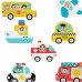 Medinis Montessori dėlionės rinkinys, transporto priemonės, automobiliai, lėktuvas, laivas, miestas, atitikimo formos Tooky