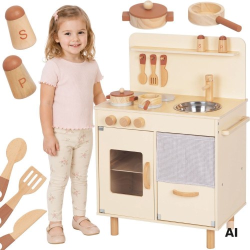 Medinė smėlio spalvos virtuvėlė vaikams su priedais TOOKY TOY