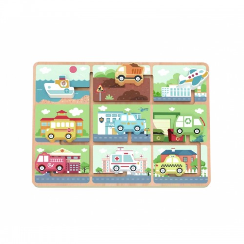 Medine labirinto transporto priemonių dėlionė TOOKY TOY 