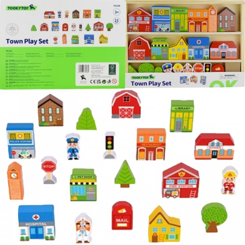 Medinis pastatų ir figūrėlių rinkinys „Miestas“ TOOKY TOY Medinis pastatų ir figūrėlių rinkinys „Miestas“ TOOKY TOY