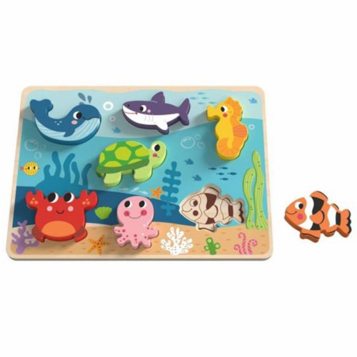 Medine dėlionė Jūros pasaulis Žuvų Vėžlių Formos TOOKY TOY Montessori