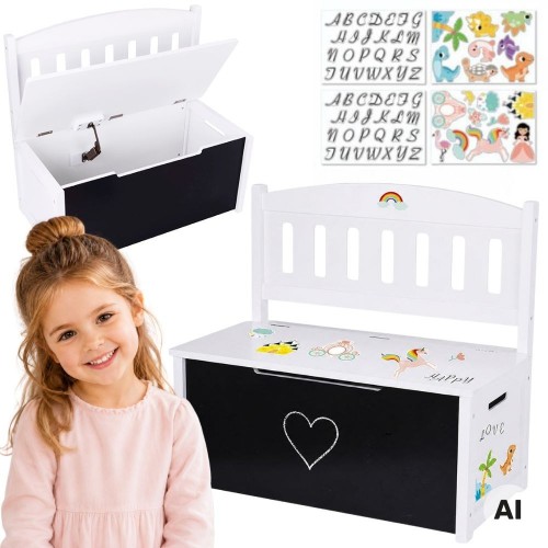 Medinė žaislų dėžė-suoliukas su piešimo lenta TOOKY TOY 3-in-1
