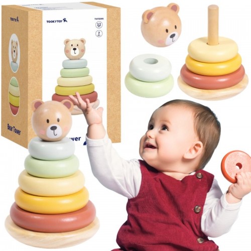 Medinis sensorinis dėlionės piramidės formos meškiukas sensorinis spalvingas krautuvas TOOKY TOY Medinis sensorinis dėlionės piramidės formos meškiukas sensorinis spalvingas krautuvas TOOKY TOY