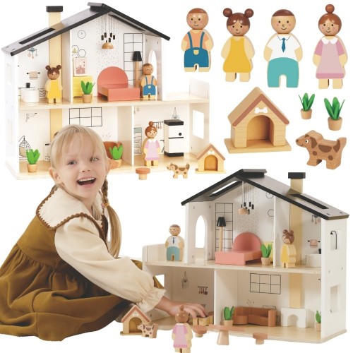 Medinis lėlių namelis vaikams su baldais ir šeimos figūrėlėmis – 20 dalių TOOKY TOY