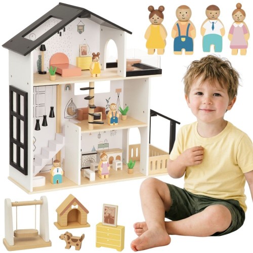 Medinis lėlių namelis su baldais ir priedais – 25 dalių rinkinys TOOKY TOY
