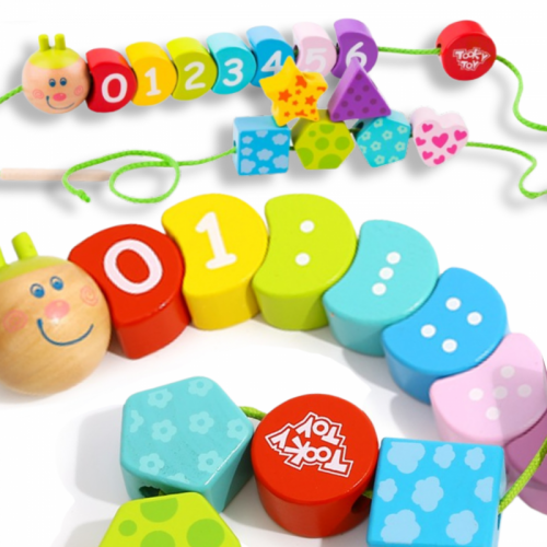 Mediniai siūlo vėrimo kaladėlės vikšrui, mokantis skaičiuoti, 20 vnt. TOOKY TOY