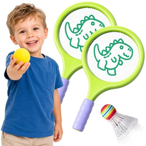 Badmintono rinkinys vaikams su raketėmis, putplasčio kamuoliuku ir dinozauro formos plunksnakočiu WOOPIE Badmintono rinkinys vaikams su raketėmis, putplasčio kamuoliuku ir dinozauro formos plunksnakočiu WOOPIE